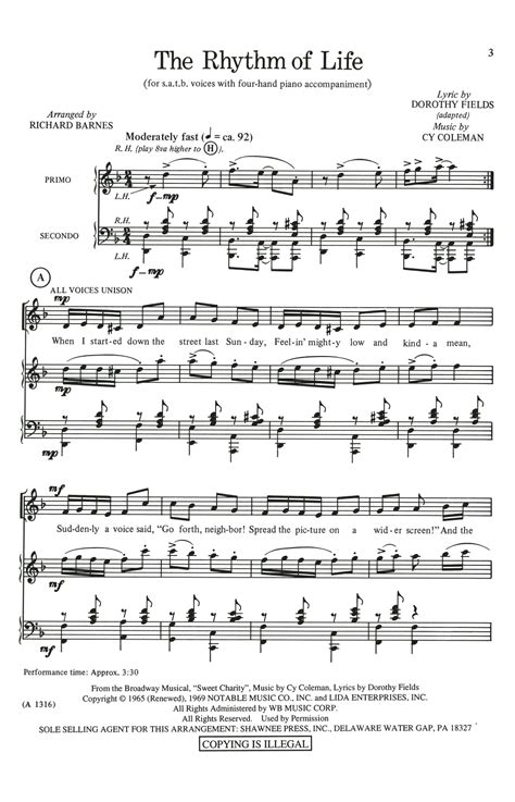 The Rhythm Of Life From Sweet Charity Arr Richard Barnes Sheet