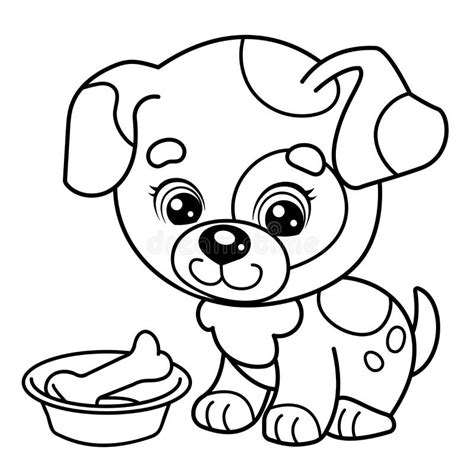 Coloring Page Outline Of Cartoon Little Dog With Bone Cute Puppy Pet