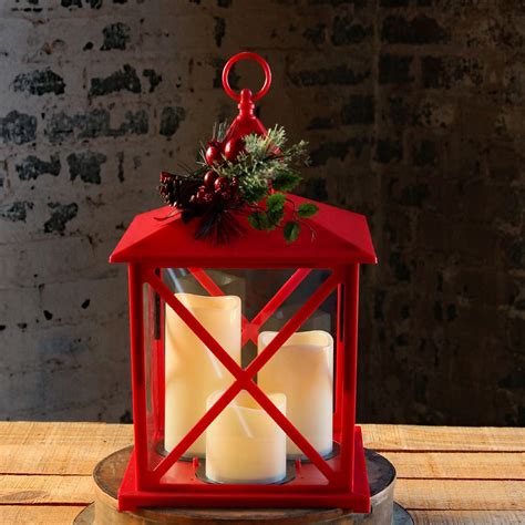Check Out The Deal On Red Holiday Flameless 3 Candle Lantern With Pine