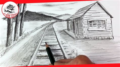 How To Draw One Point Perspective Landscape With Pencil Easy Youtube