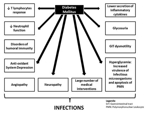 Pathophysiology of infections associated with diabetes millitus