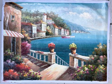 3648 Mediterranean Village Oil Painting Canvas Etsy