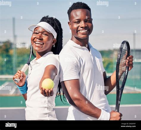 Tennis Fitness And Portrait Of Couple With Smile Standing On Court In