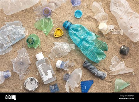 A Lot Of Rubbish Washed Up On The Beach Stock Photo Alamy