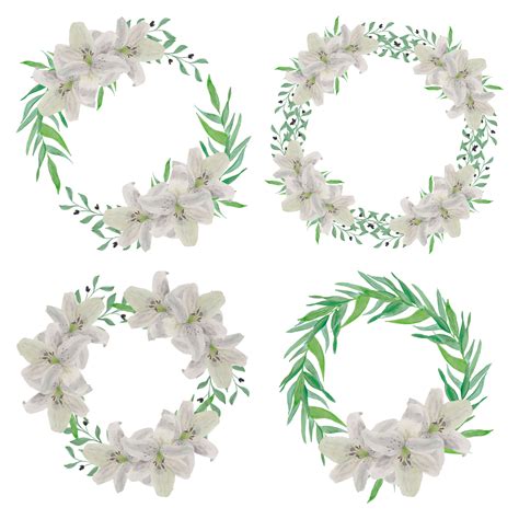 White Lily Flower Circle Frame Watercolor Set 1213822 Vector Art At