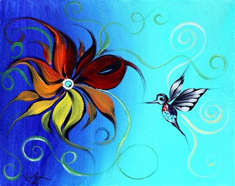 Abstract Hummingbird Flower Art Original Design From J Vincent