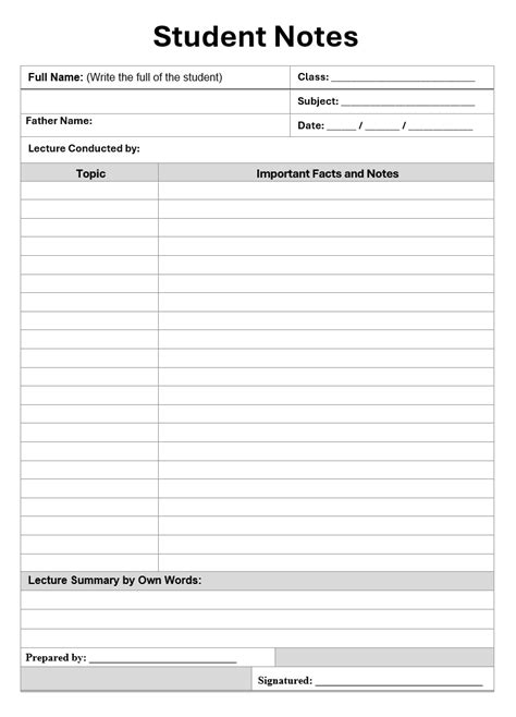 Student Note Templates Free Word Templates