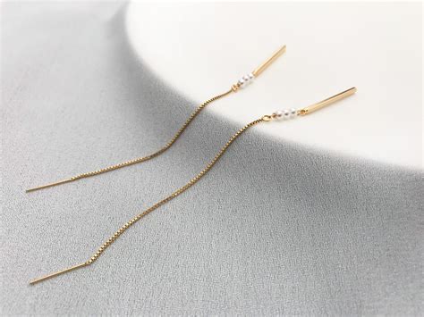 14K Gold Filled Threader Earrings Pearl Earrings Bridal Etsy