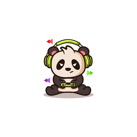 Cute Illustration Of A Panda Playing A Game Using Headphones Suitable