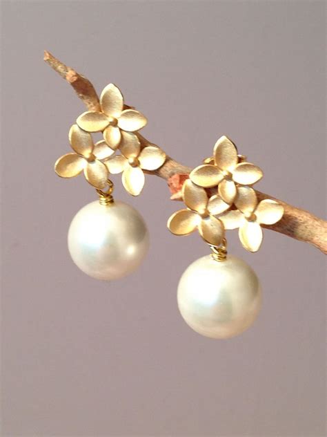 Pam Older Designs Matte Gold Floral Pearl Earrings