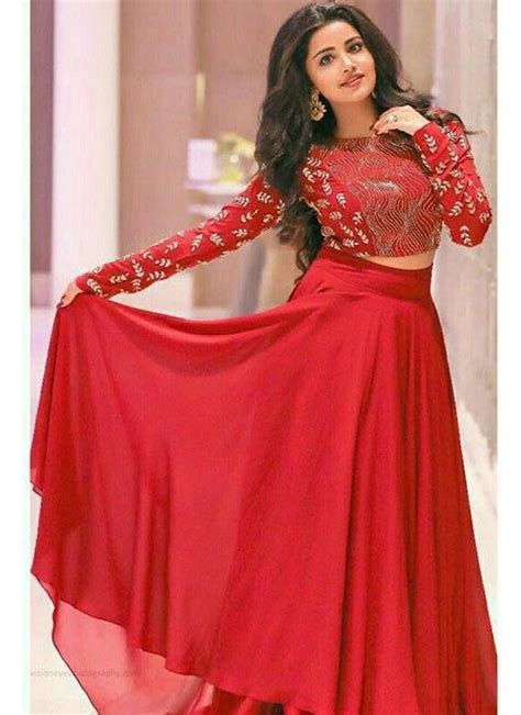 Red Gorgette Embroidered Crop Top Lehenga Choli Indian Gowns Dresses