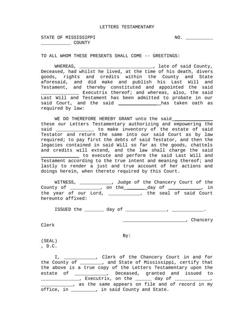 Mississippi Letters Testamentary Form Fill Out And Sign Printable Pdf