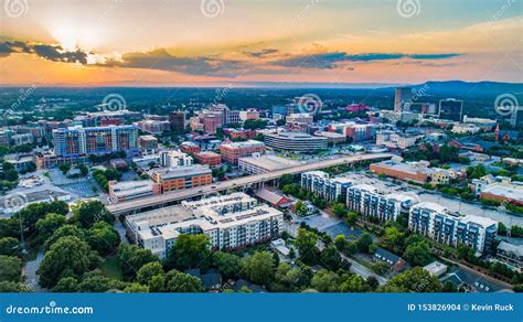 Greenville South Carolina Sunset Aerial Stock Photo Image Of Falls
