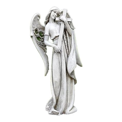 Garden Angel Statue Holding Cross Stone Look 18 12 Resin