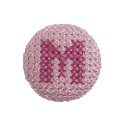 Buttons Alphabet Cross Stitch 25mm Fuchsia On Pink Letter M