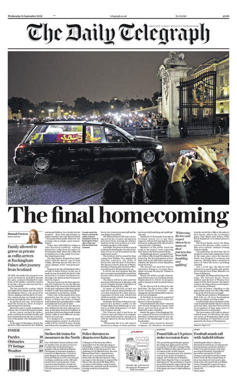 Daily Telegraph Front Page 14th Of September 2022 Tomorrow S Papers