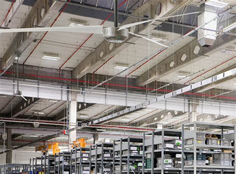Reasons for choosing gx hvls ceiling fans for industrial warehouse/factory 1.reduce condensation 2.circulate air flow from one area to another 3.cool the area in the summer with up to 30% greater coverage 4.decrease airborne pollutants 5.save money. Industrial Ceiling Fan Media Gallery - Swifter Fans