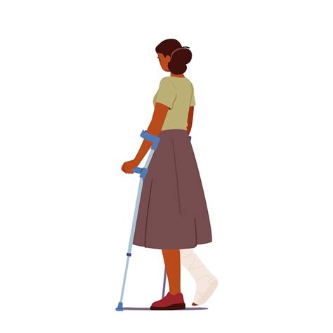 Premium Vector Woman With Leg Fracture Walk On Crutches Rear View