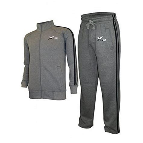 X 2 Mens Athletic Full Zip Fleece 2 Pipe Tracksuit Jogging Sweatsuit