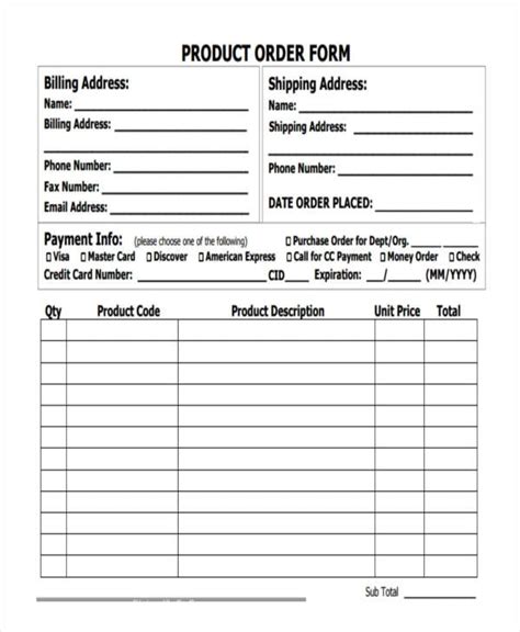 Product Order Forms 8 Free Word Pdf Format Download