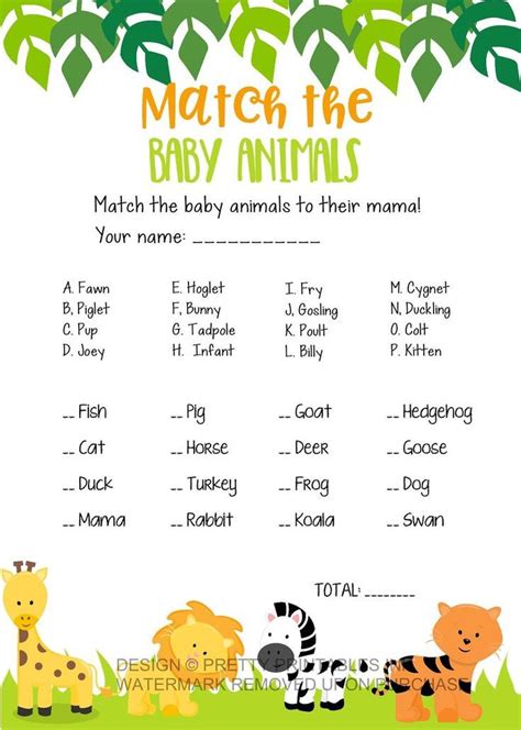 Baby Animal Game Printable Baby Animal Match Whos My Mommy Game