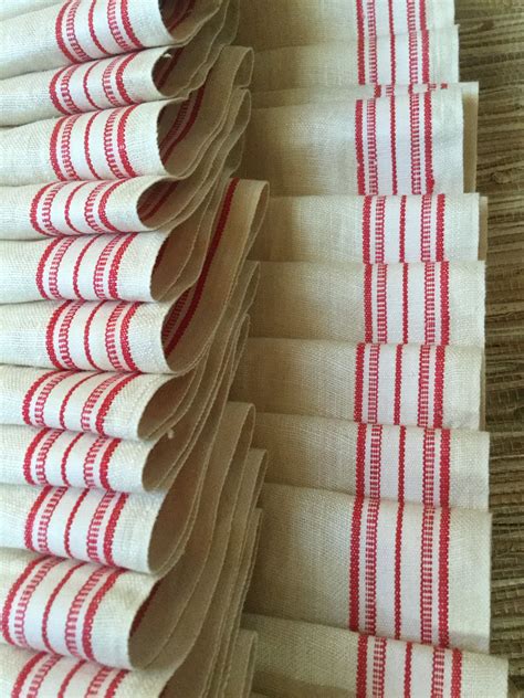 Linen Toweling 59 Yards Vintage Flax Dish Towel Fabric Red Etsy