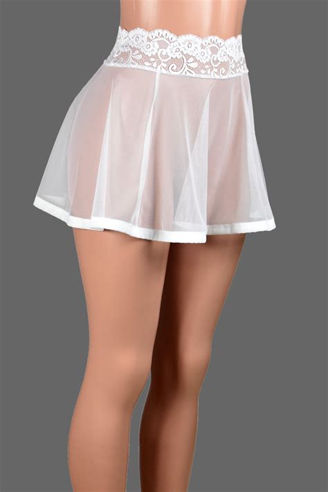 14 White Mesh Mini Skirt Stretch Lace Sheer Skirt Lingerie Xs To 3xl Plus Size Deranged Designs