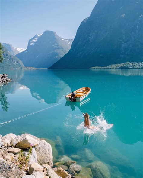 Lovatnet Is A Lake In The Municipality Of Stryn In Sogn Og Fjordane