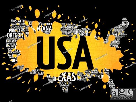 Usa Map Word Cloud Made With Words Cities Names Collage Background