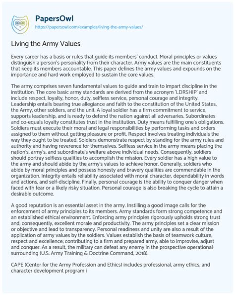 Living The Army Values Free Essay Example 667 Words