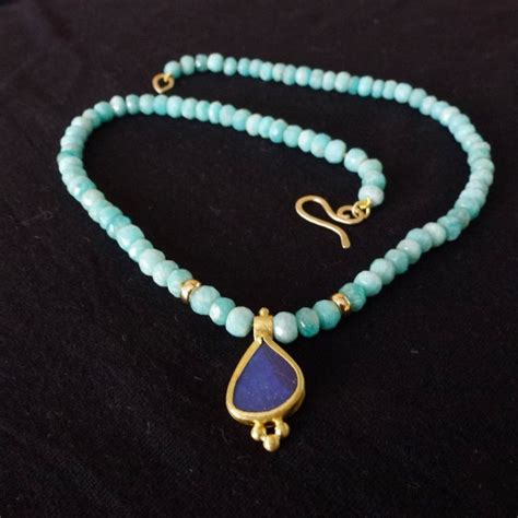 22K Gold Necklace Indigo Blue Opal Boulder Pendant Turquoise Etsy