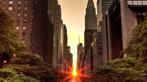 Brown High Rise Concrete Buildings Manhattan New York City Sunset