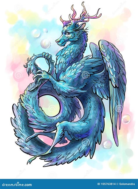 Blue Feathered Dragon Stock Illustration Illustration Of Fantasy