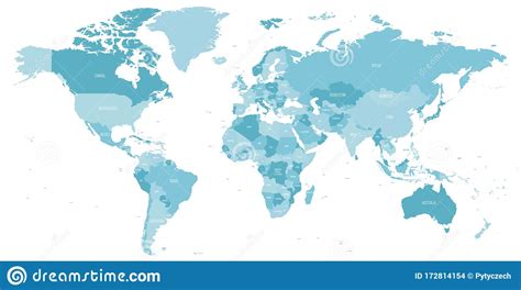 Map Of World In Shades Of Blue High Detail Political Map With Country