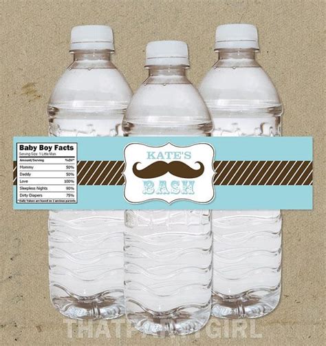 Having three children, i know how much work goes into organizing a baby shower. DIY personalized Mustache Bash Baby Shower Favor Water ...