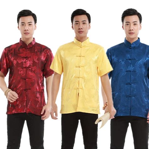 New Year Traditional Chinese Clothing For Men Tops Print Dragon Short