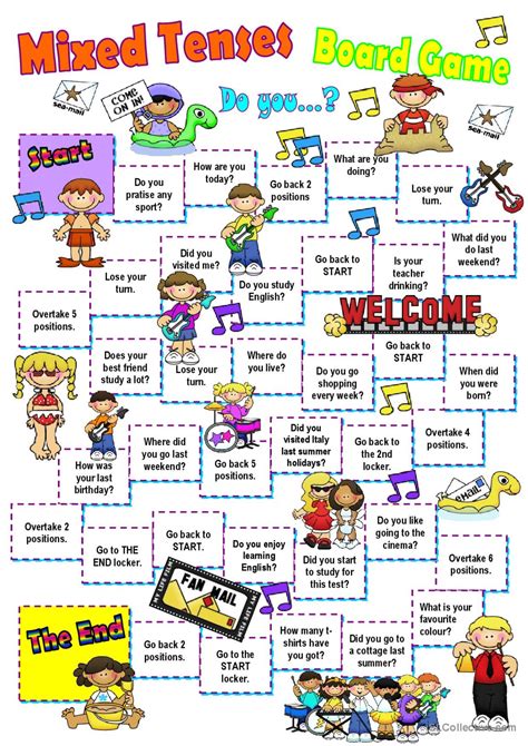 Mixed Elementary Tenses Board Game W English Esl Worksheets Pdf And Doc