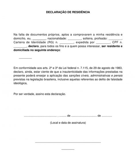 Declaração De Residência Modelo Exemplo Word E Pdf