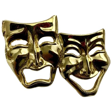 Comedy And Tragedy Masks Theatre Gold Tone Mask Pin Brooch Ruby Lane