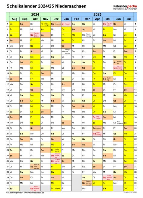 Schulkalender 20242025 Niedersachsen Für Pdf
