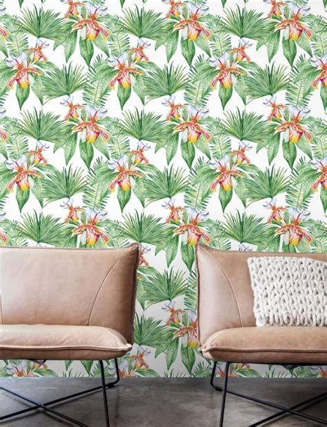 Watercolor Palm Leaves Wallpaper Removable Wallpaper Etsy Leaf