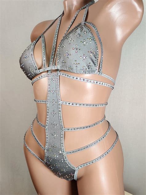 Sexy Strappy Bikini Rhinestone Swimwear Crystal Bikini One Etsy