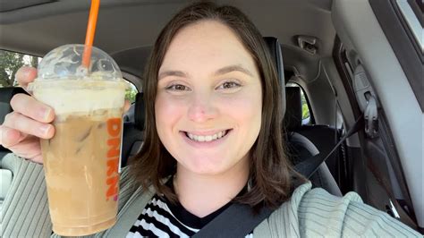 Trying New Dunkin Donuts Iced Salted Caramel Signature Latte With