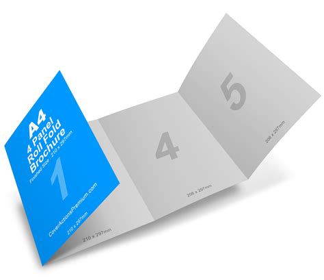 4 Panel A4 Roll Fold Brochure Mockup Cover Actions Premium Mockup