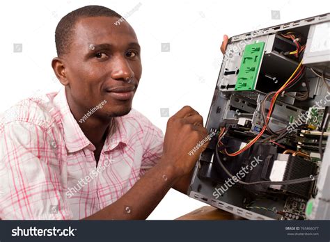 Technician Opens Hardware Check Before Repairing Stock Photo 765866077