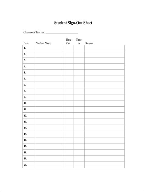 Free Printable Sign In And Out Sheets