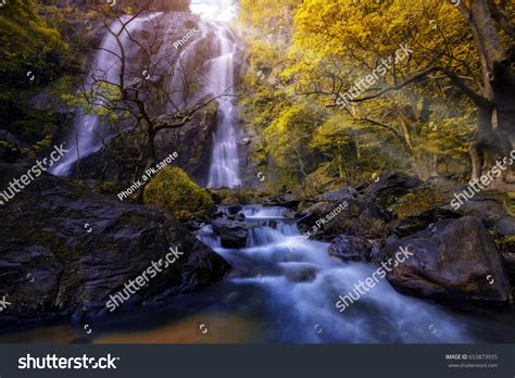 Autumn Leaves Waterfall Deep Forest Khlong Stock Photo 653873935