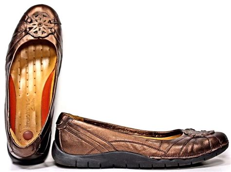 Clarks Unstructured Womens Metallic Bronze Leather Ballet Flats Shoes