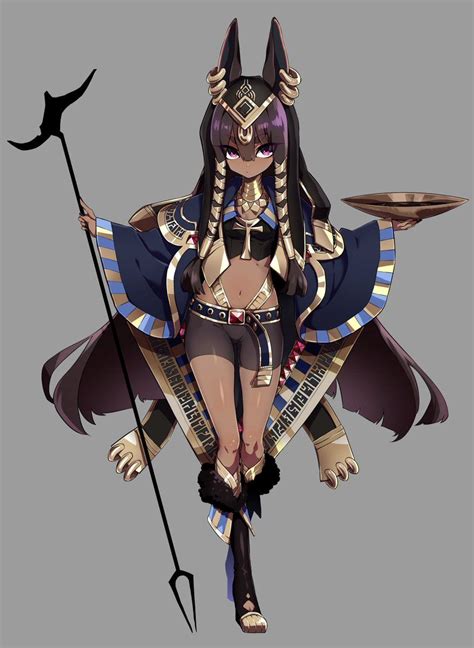 a very cute anime version of egyptian god dess anubis female character design character
