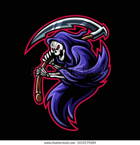 Grim Reaper Holding Scythe Mascot Logo 스톡 벡터로열티 프리 1614179284